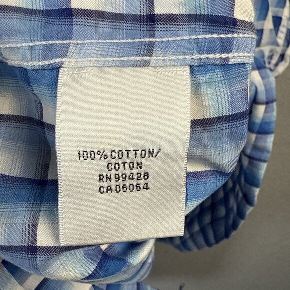 Bugatchi Shirt Mens L Large Blue Plaid Shaped Fit Short Sleeve Button Up Cotton - Picture 6 of 10